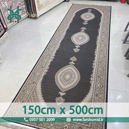 فرش ماشینی 1200 شانه 8 رنگ سایز سفارشی 150 سانتیمتر در 5 متر ماهی اصیل تبریز سرمه ای کد 1201 فرش ماهوت کویر