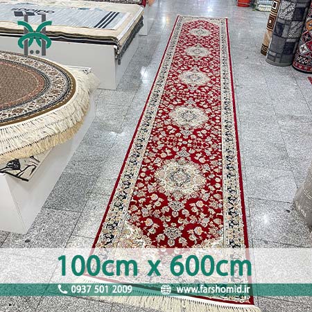 فرش ماشینی 700 شانه ۸ رنگ اصل سایز سفارشی 1 متر در 6 متر گل آذین لاکی قالی کشمیر