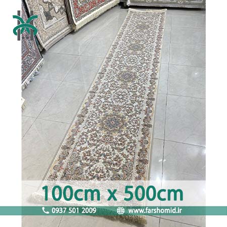 فرش ماشینی 1200 شانه گلبرجسته سایز سفارشی 1 متر در 5 متر صدف نقره ای کلکسیون خطیبی فرش ملل افشون