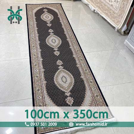 فرش ماشینی 1200 شانه 8 رنگ سایز سفارشی 1 متر در 350 سانتیمتر ماهی اصیل تبریز سرمه ای کد 1201 فرش ماهوت کویر