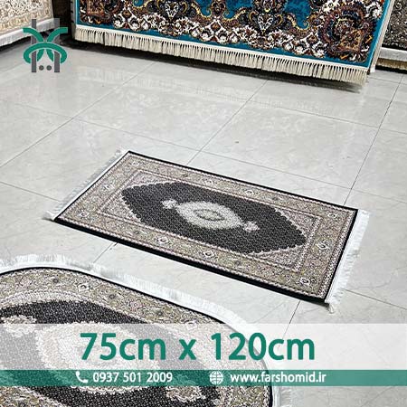 فرش ماشینی 1200 شانه 8 رنگ سایز سفارشی 75 سانتیمتر در 120 سانتیمتر ماهی اصیل تبریز سرمه ای کد 1201 فرش ماهوت کویر