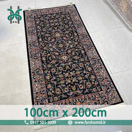 کناره فرش ماشینی دایره 700 شانه 8 رنگ یک متر در دو متر کد 77517 سرمه ای فرش بزرگمهر