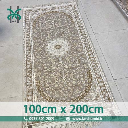 کناره فرش ماشینی 1200 شانه یک متر در دو متر روناک نقره ای ( طلاکوب ) فرش وندا
