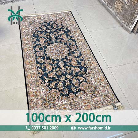 کناره فرش ماشینی 1200 شانه گلبرجسته یک متر در دو متر جواهر سرمه ای فرش ملل