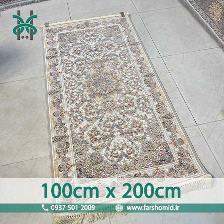 کناره فرش ماشینی 1200 شانه گلبرجسته یک متر در دو متر صدف نقره ای کلکسیون خطیبی فرش ملل افشون