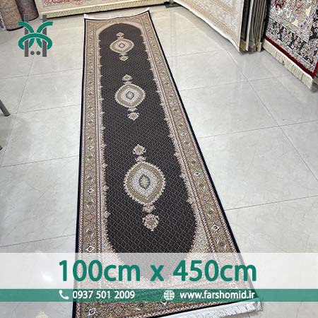 فرش ماشینی 1200 شانه 8 رنگ سایز سفارشی 1 متر در 450 سانتیمتر ماهی اصیل تبریز سرمه ای کد 1201 فرش ماهوت کویر