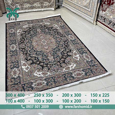 فرش ماشینی 1200 شانه 8 رنگ سالاری تبریز سرمه ای کد 12020 فرش ماهوت کویر