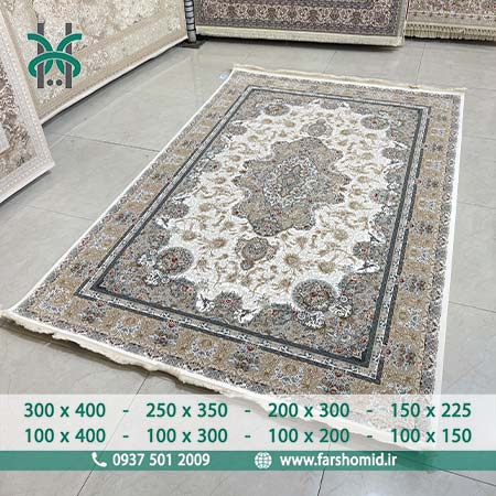 فرش ماشینی 1200 شانه 8 رنگ کد 12817 کرم کلکسیون کوروش فرش بزرگمهر