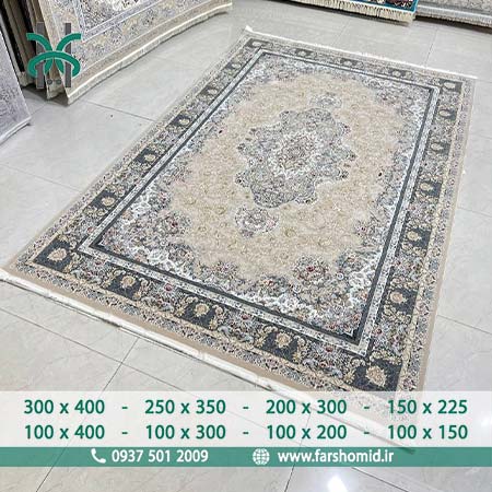 فرش ماشینی 1200 شانه 8 رنگ کد 12817 بژ کلکسیون کوروش فرش بزرگمهر