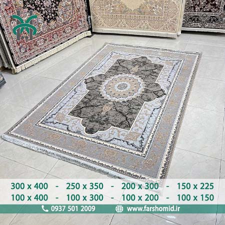 فرش ماشینی 700 شانه اکونومی نسیم زغالی ابریشم رخ