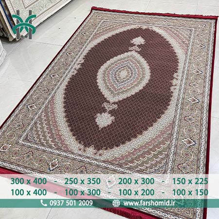 فرش ماشینی 1200 شانه 8 رنگ ماهی اصیل تبریز لاکی 1201 فرش ماهوت کویر
