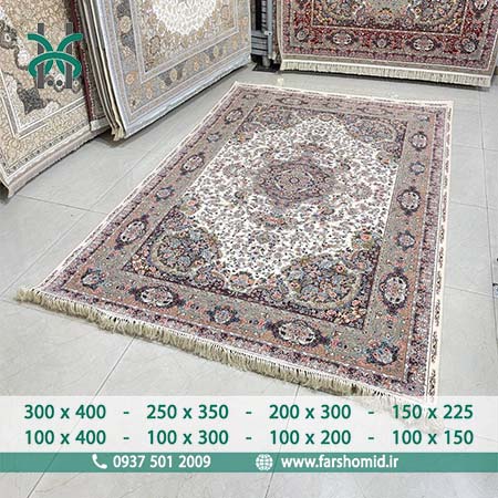 فرش ماشینی 1200 شانه 8 رنگ خطیبی کرم قالی کشمیر