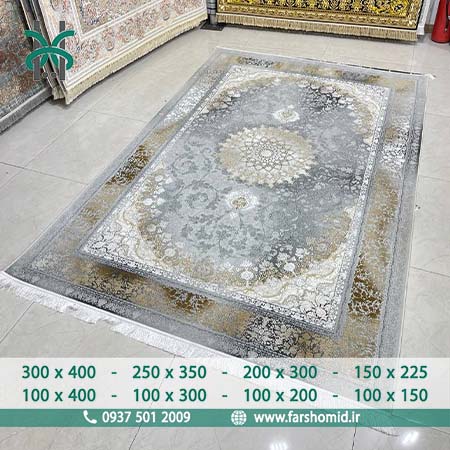 فرش ماشینی 1200 شانه وینتیج کد 21051 طوسی طلایی کلکسیون پاسارگاد پلاس فرش افشون