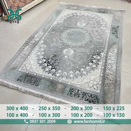 فرش ماشینی 1200 شانه وینتیج کد 21052 طوسی سبز کلکسیون پاسارگاد پلاس فرش افشون
