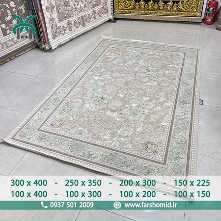 فرش ماشینی 1200 شانه وینتیج کد 31022 افشان موکا سبز کلکسیون آپادانا فرش افشون